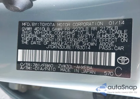 2014 Toyota Prius Three z USA, uszkodzony, nr VIN JTDKN3DU8E1783014